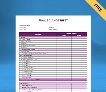 Download Free Trial Balance Sheet Format in Word