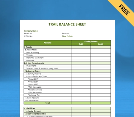 Download Best  Trial Balance Sheet Format in Word