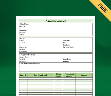 Download Advocate Bill Format in Excel