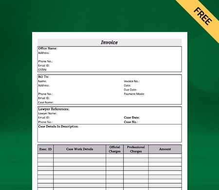 Download Professional Advocate Bill Format in Excel