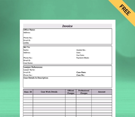 Download Professional Advocate Bill Format in Sheets