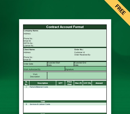 Download Free Contract Account Format in Excel