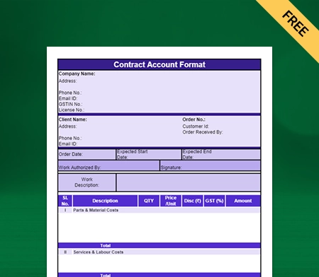 Download Professional Contract Account Format in Excel