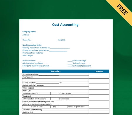 Download Free Cost Accounting Format in Excel