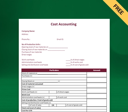 Download Best Cost Accounting Format in Excel