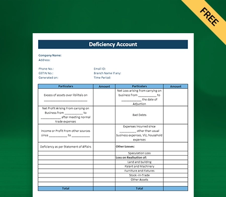 Download Free Deficiency Account Format in Excel