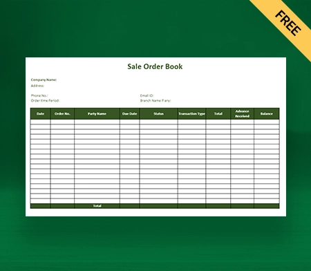 Order Book Format in Excel- 1