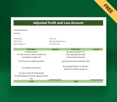 Download Profit And Loss Adjustment Account Format in Excel