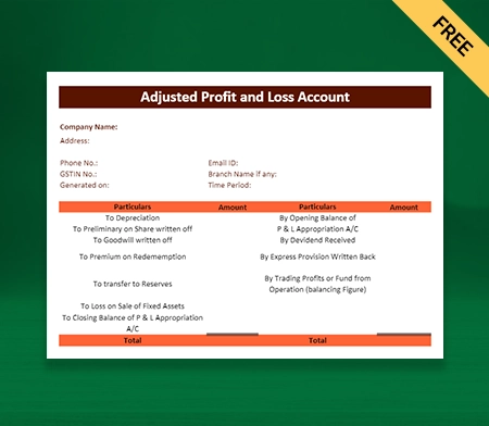 Download Best Profit And Loss Adjustment Account Format in Excel