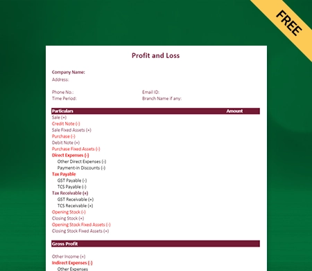 Download Best Profit and Loss Account Format in Excel