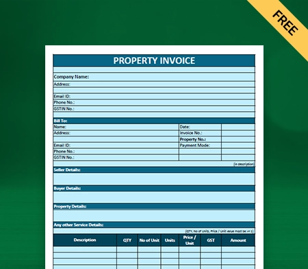 Download Free Property Invoice Template in Excel