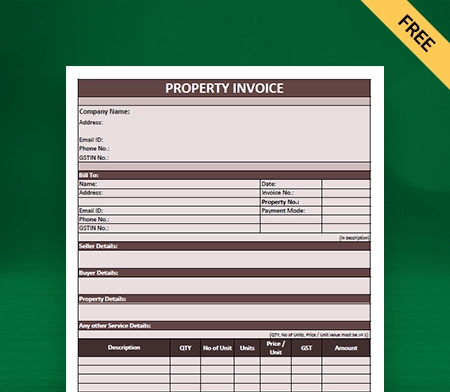 Download Best Property Invoice Template in Excel