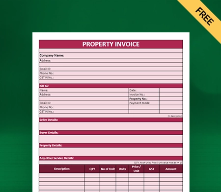 Download Professional Property Invoice Template in Excel