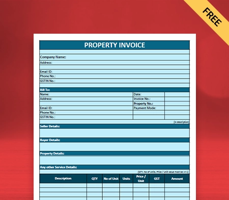 Download Free Property Invoice Template in Pdf
