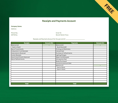 Download Receipt And Payment Account Format in Excel