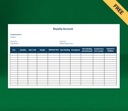 Download Free Royalty Account Format in Excel