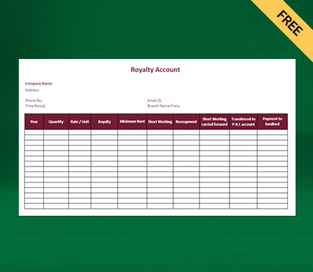 Download Professional Royalty Account Format in Excel