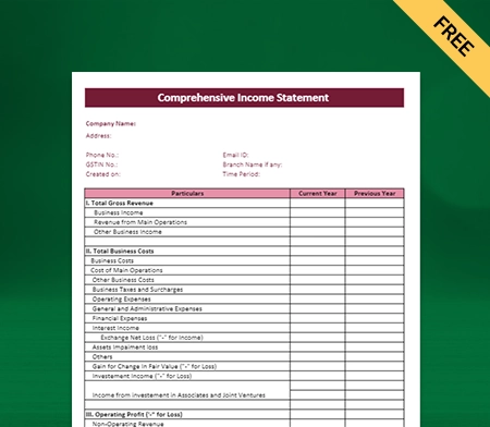 Download Professional Statement Of Comprehensive Income Format in Excel