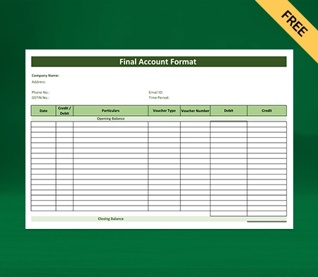 Download Final Account Format in Excel
