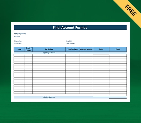Download Free Final Account Format in Excel