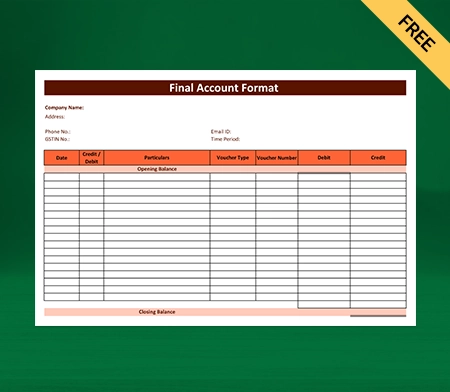 Download Best Final Account Format in Excel