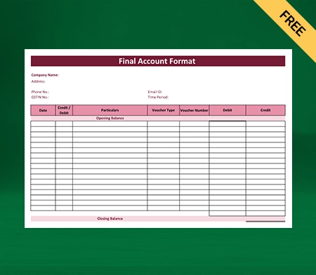 Download Professional Final Account Format in Excel