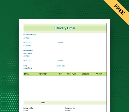 Download Free Delivery Order Format in Excel