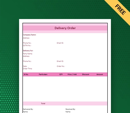 Download Professional Delivery Order Format in Excel