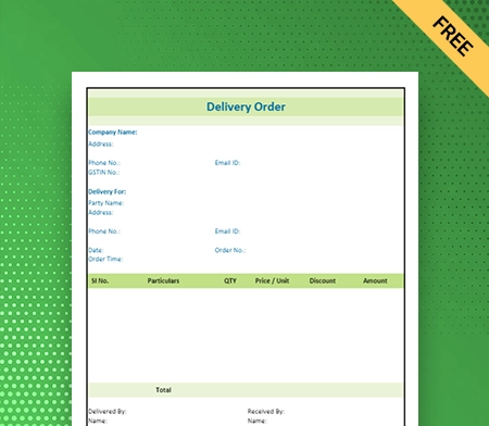 Download Free Delivery Order Format in Google Sheets