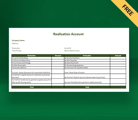 Download Realisation Account Format in Excel
