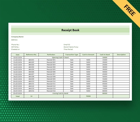 Download Receipt Book Format in Excel