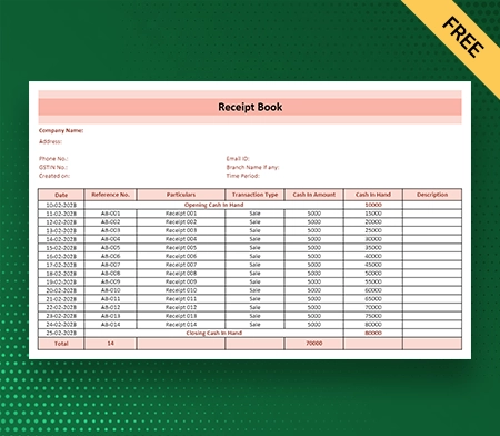 Download Professional Receipt Book Format in Excel