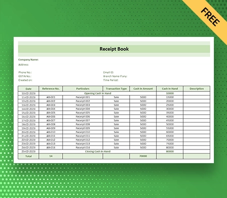Download Receipt Book Format in Sheets