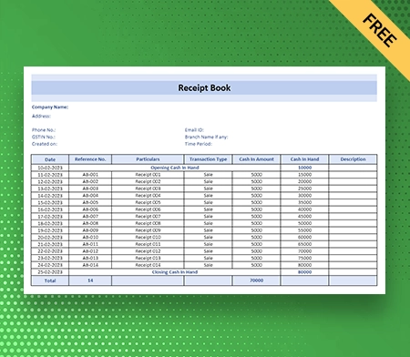 Download Free Receipt Book Format in Sheets
