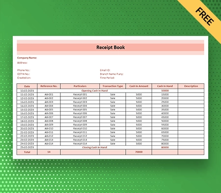 Download Professional Receipt Book Format in Sheets