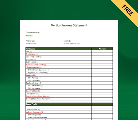 Download Vertical Income Statement Format in Excel