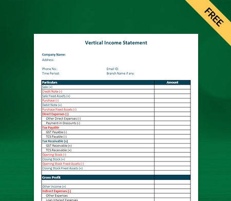 Download Free Vertical Income Statement Format in Excel