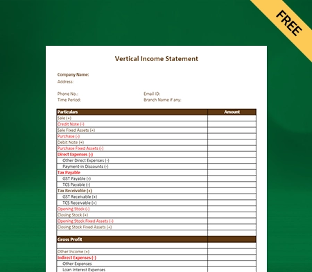 Download Professional Vertical Income Statement Format in Excel