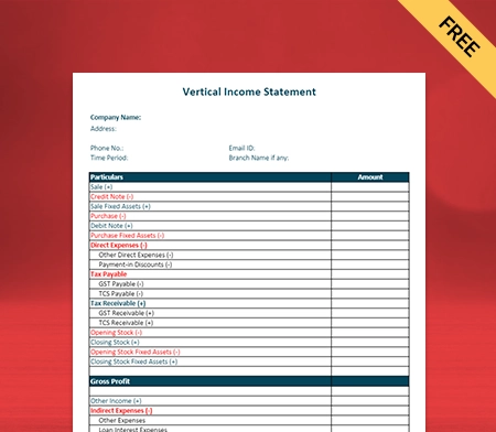 Download Free Vertical Income Statement Format in Pdf