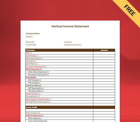 Download Best Vertical Income Statement Format in Pdf