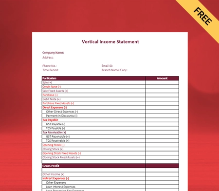 Download Professional Vertical Income Statement Format in Pdf