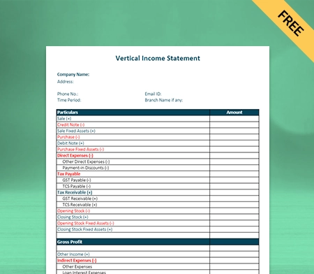 Download Free Vertical Income Statement Format in Sheets
