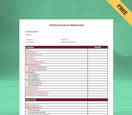 Download Professional Vertical Income Statement Format in Sheets