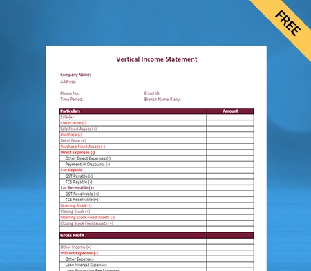 Download Professional Vertical Income Statement Format in Word