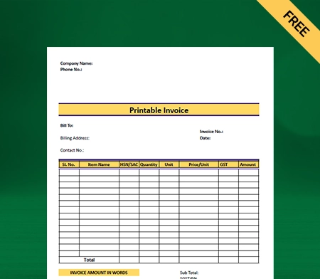 Printable Invoice Template Type I