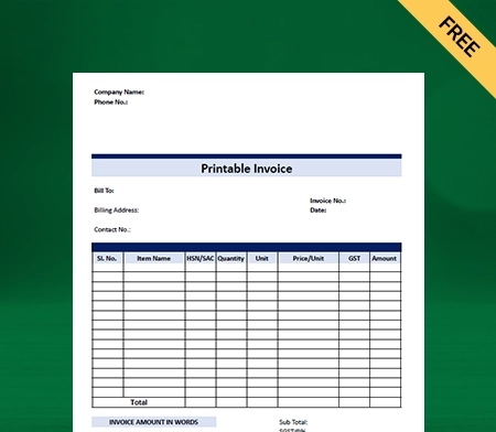 Printable Invoice Template Type III