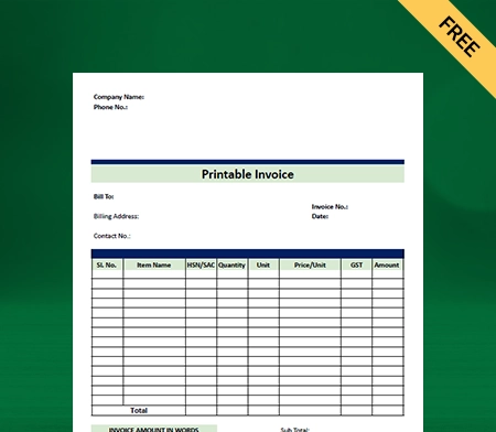 Printable Invoice Template Type IV