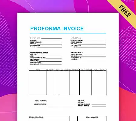 proforma invoice excel template