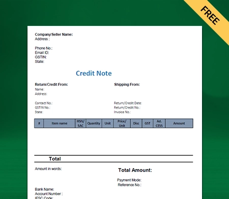 Credit Note Format in Excel_1