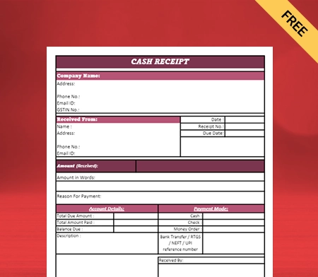 Cash Receipt format pdf